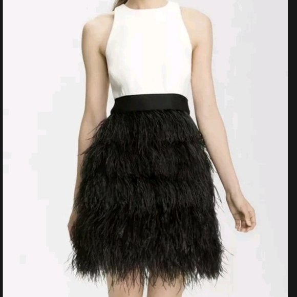 Milly Girls Minu Ostrich Feather Pink Black Formal Cocktail Dress, Size 8 - Picture 5 of 8